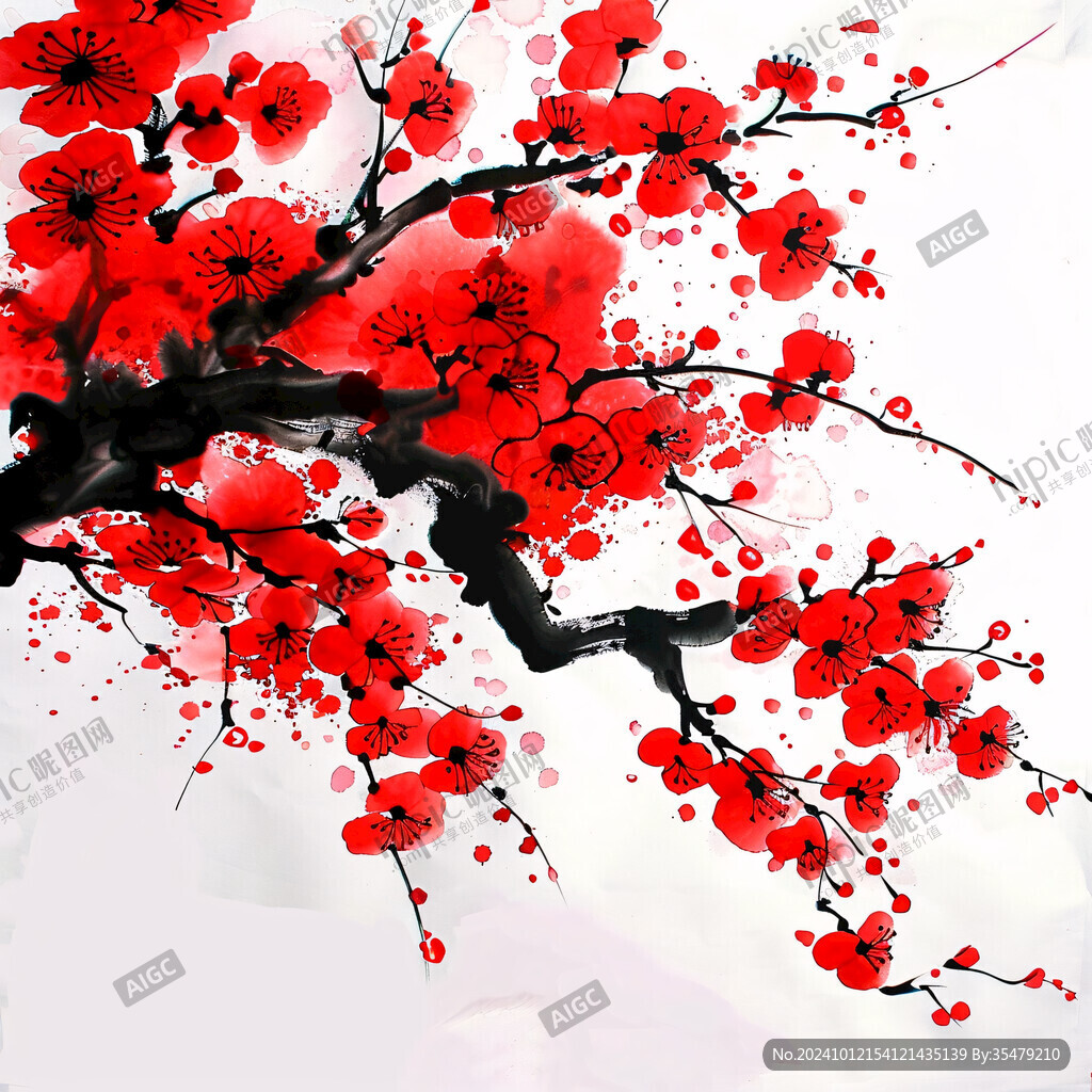 現代水墨畫紅梅
