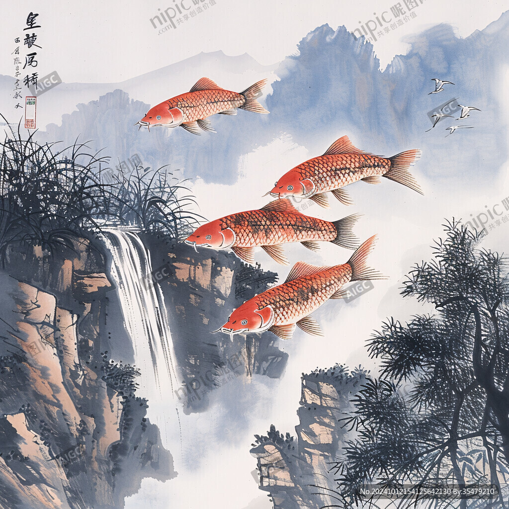 如意锦鲤风景画 如意锦鲤风景画