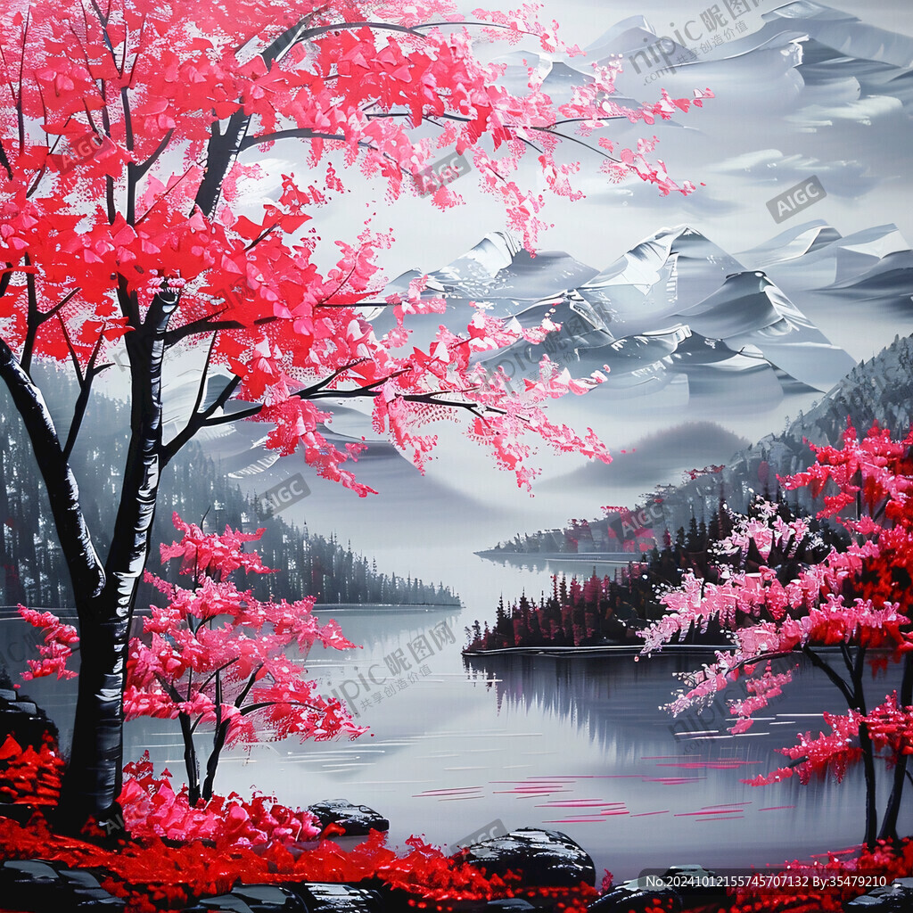 紅葉古風(fēng)山水畫