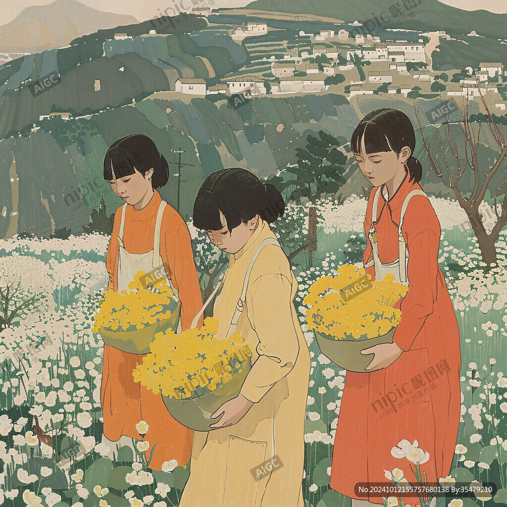 采摘農(nóng)家少女插畫(huà)