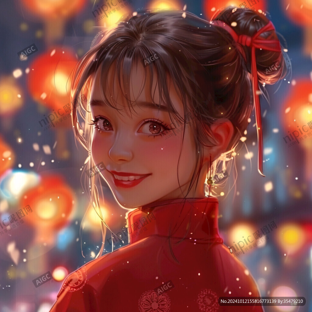國風(fēng)漫畫新年女孩