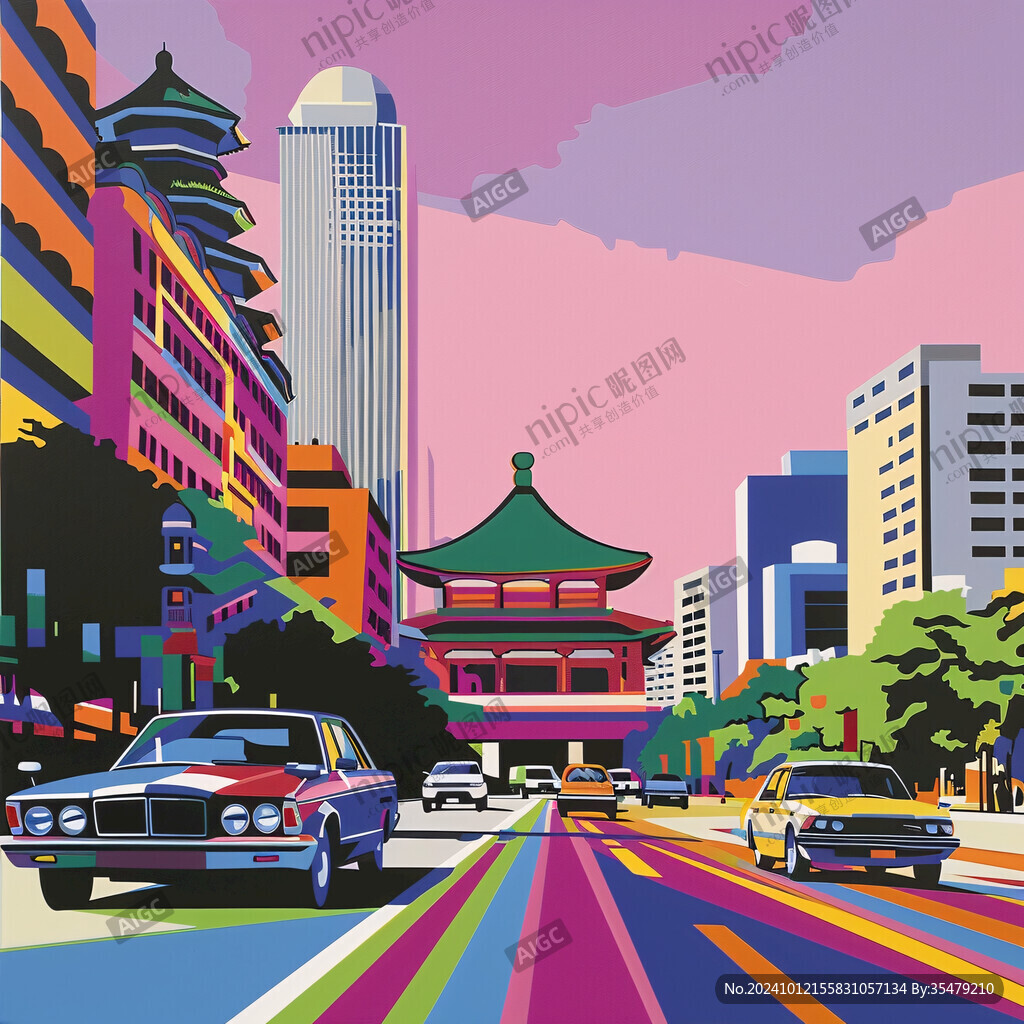 粉色城市道路