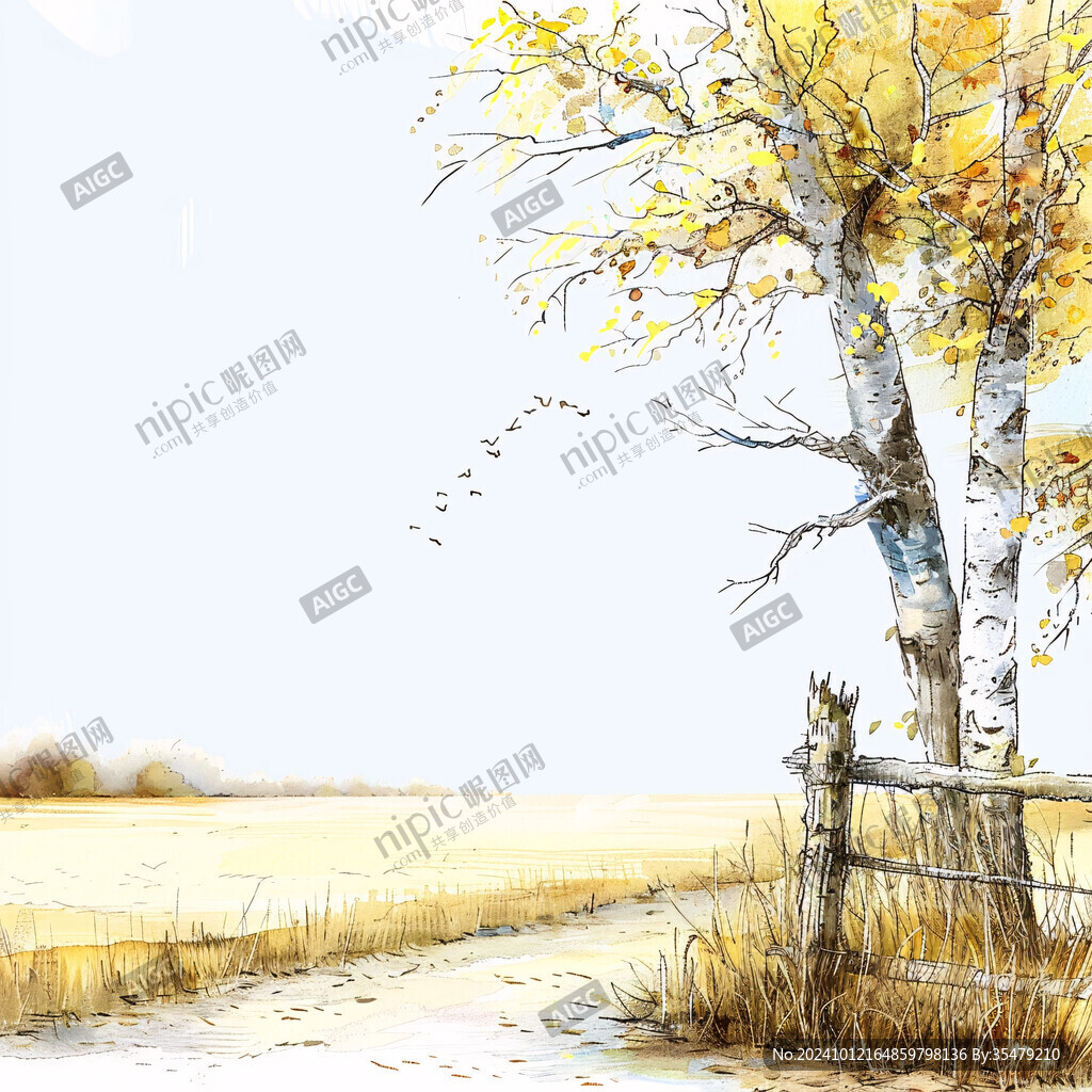 白樺樹風景畫