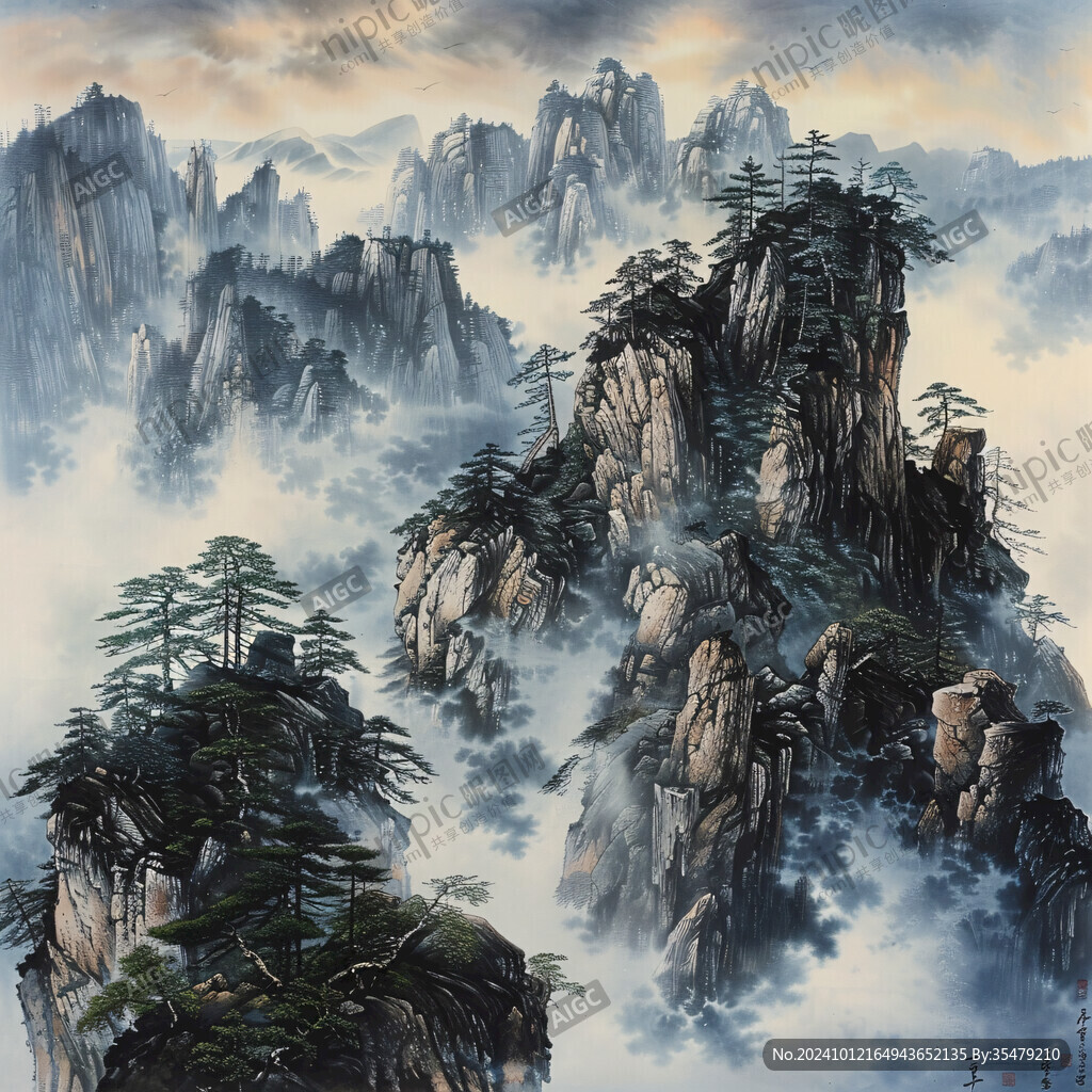 迎客松油畫