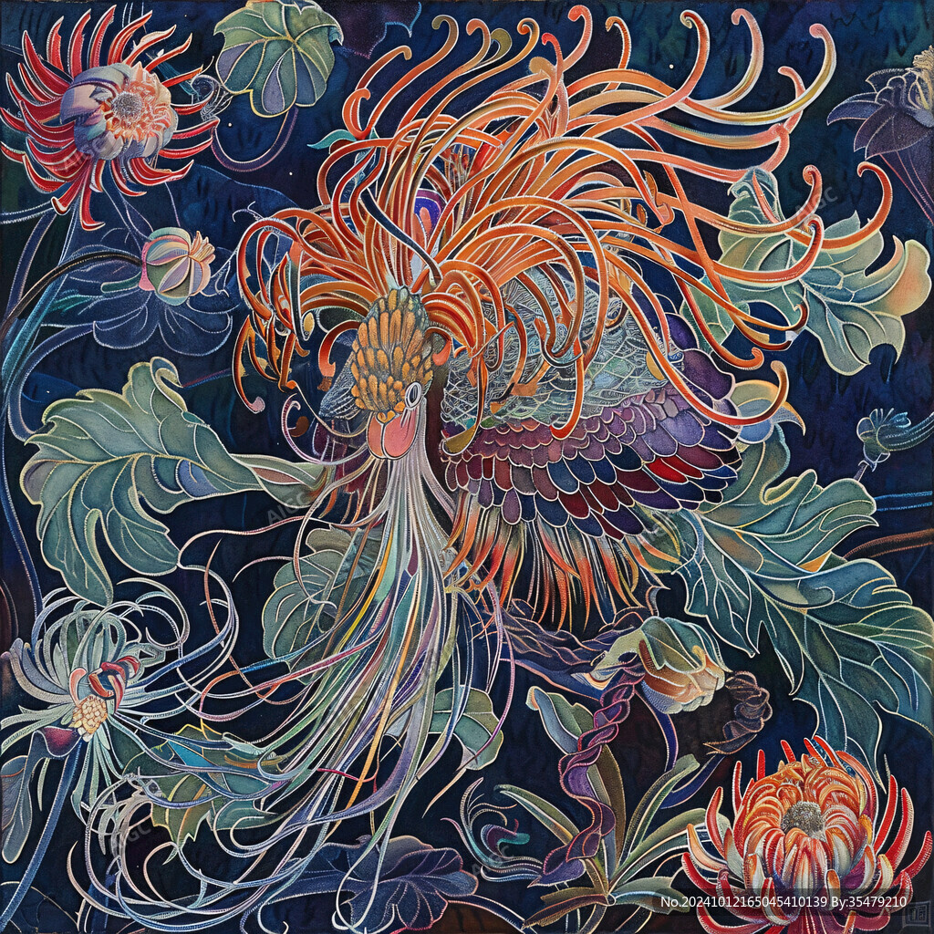 國潮鳳凰仙鶴插畫