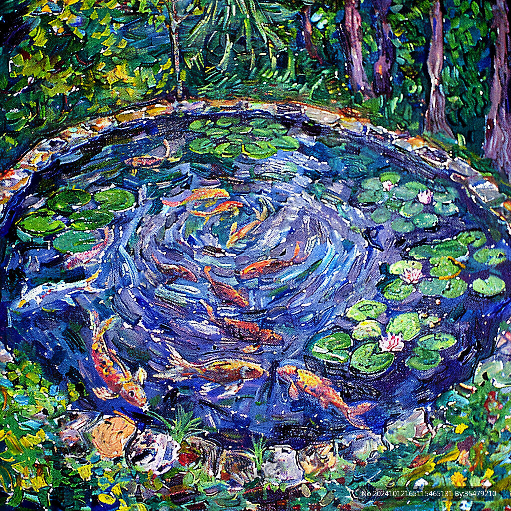 金魚池油畫