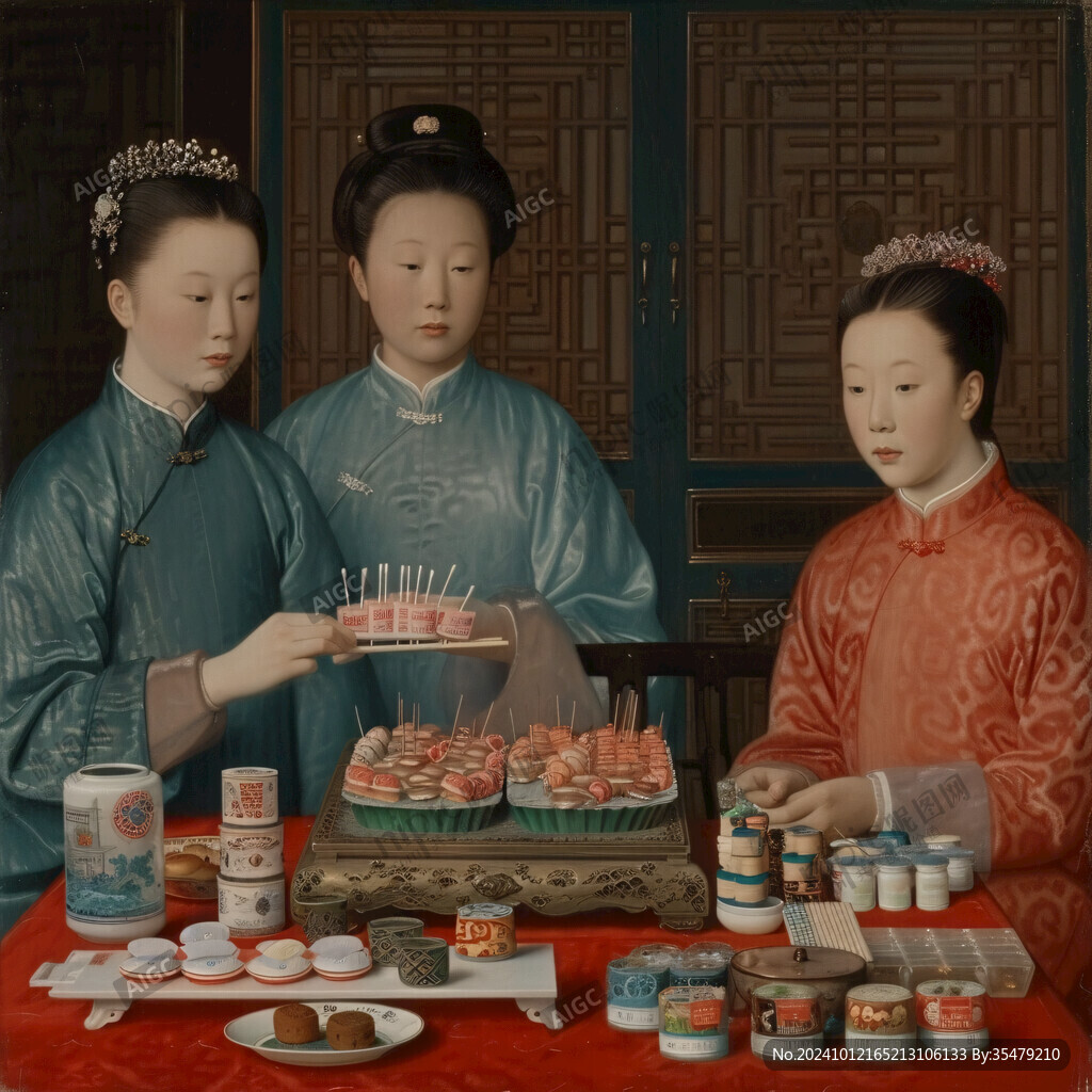 古代吃飯蠟像