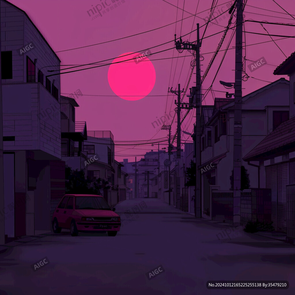 日落街道插畫