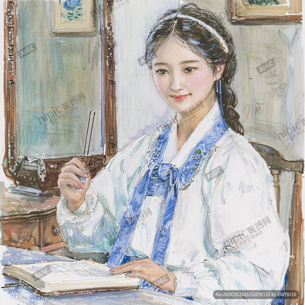 水彩清朝美女