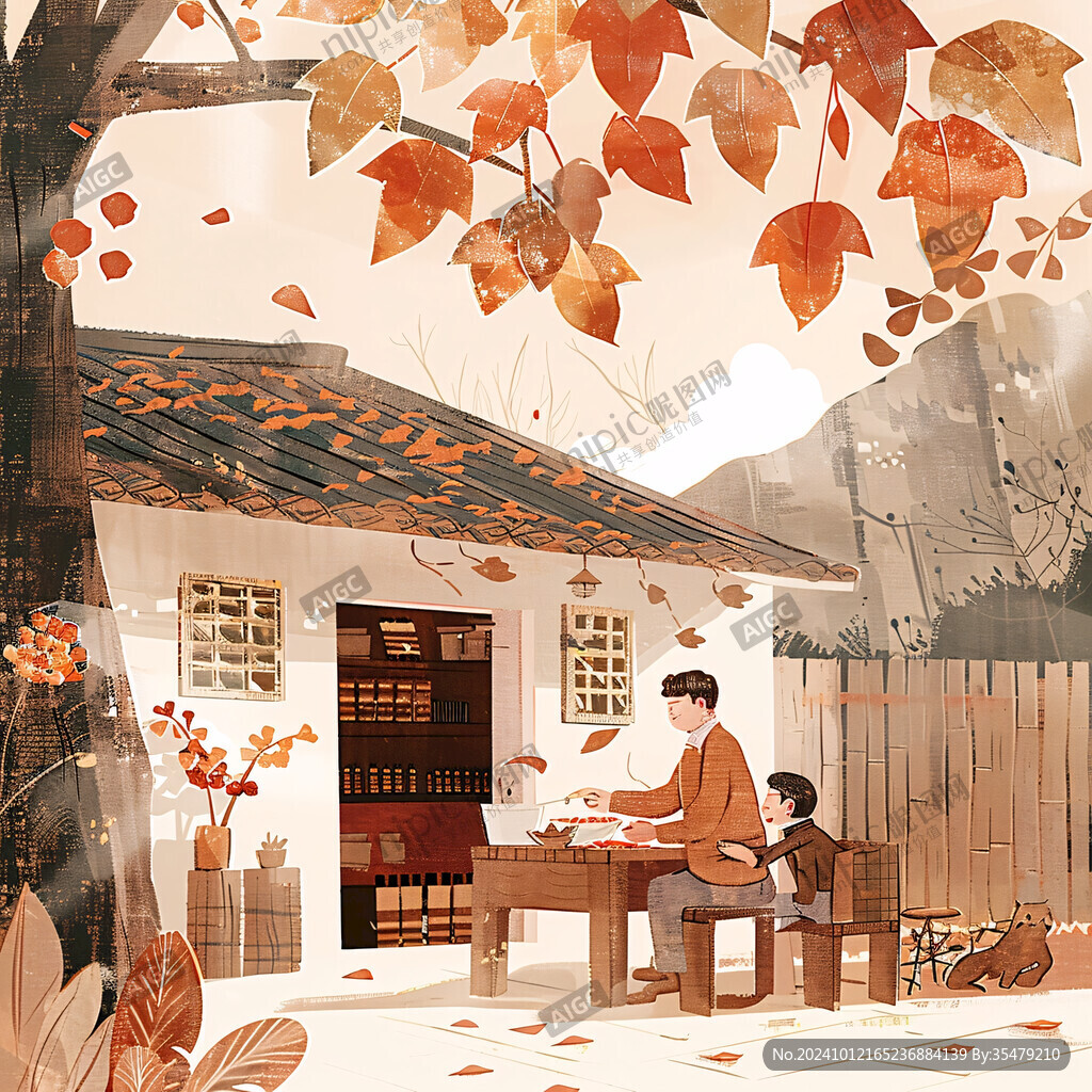 父子親情溫馨插畫