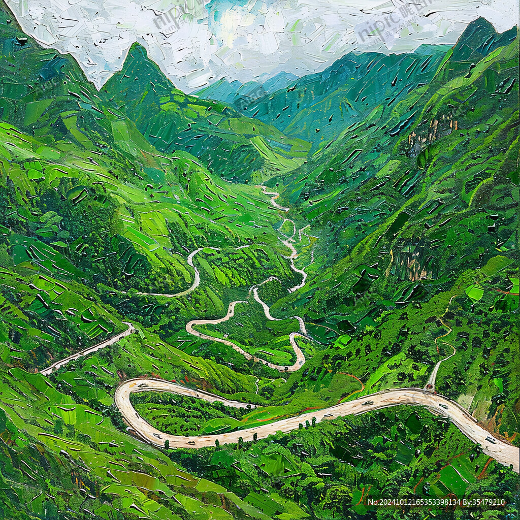 蜿蜒河流山間道路