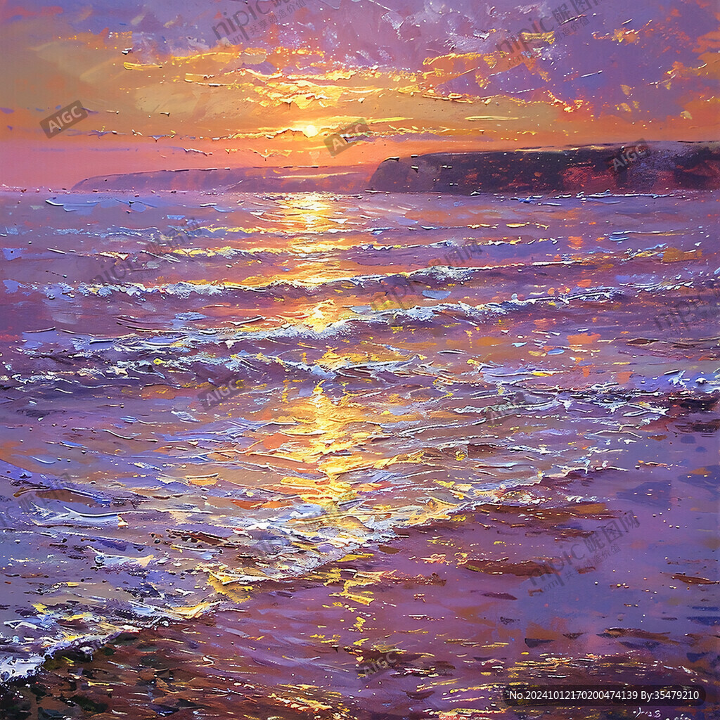 海上日出油畫