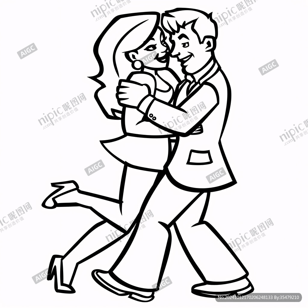 簡筆男女情侶人物線描