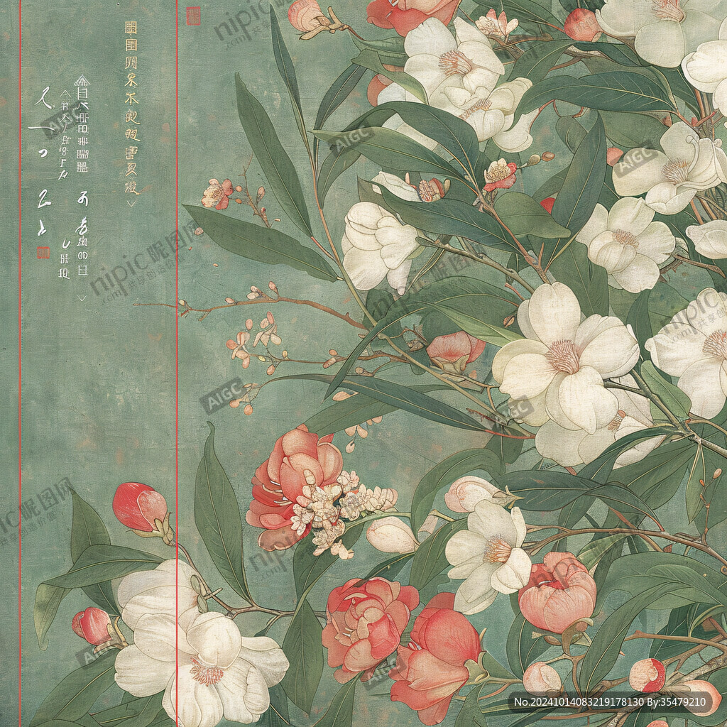 紅玉蘭工筆花鳥