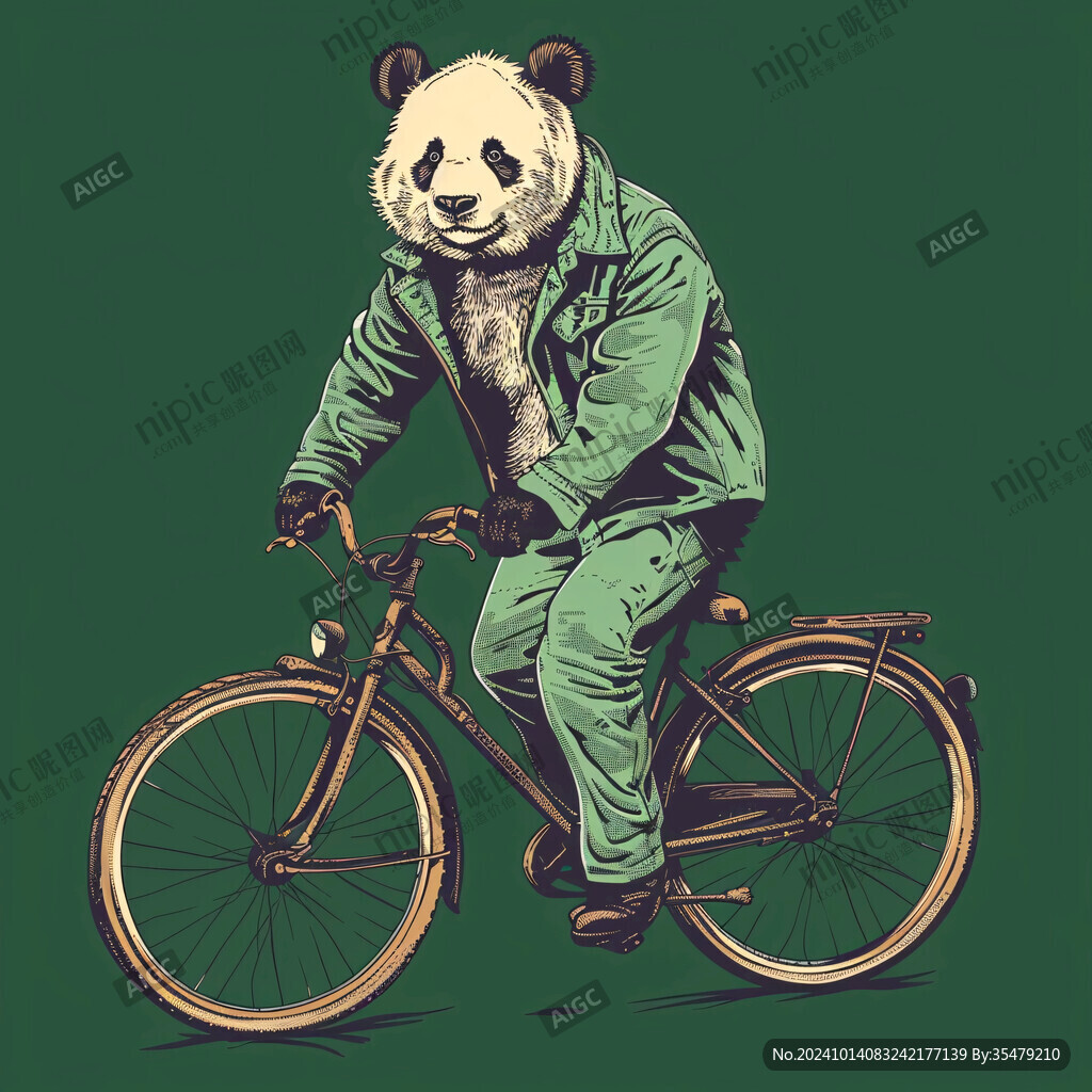 卡通熊貓騎自行車