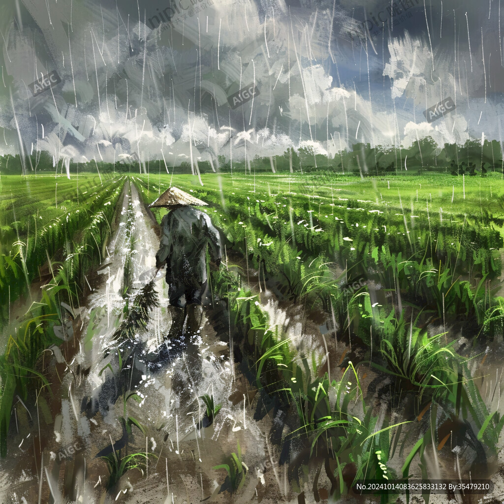 陰天小雨春雨播種田園
