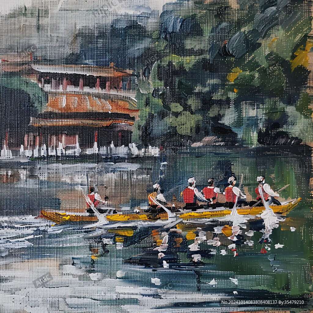 越南彩繪山水水墨畫