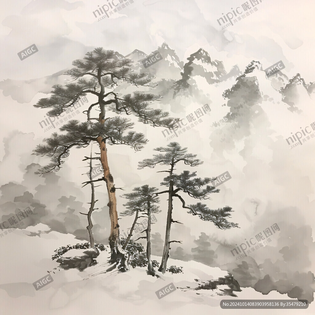 迎客松軟膜天花水墨畫