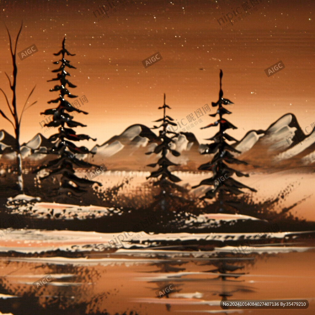 冬天森林夕陽雪景
