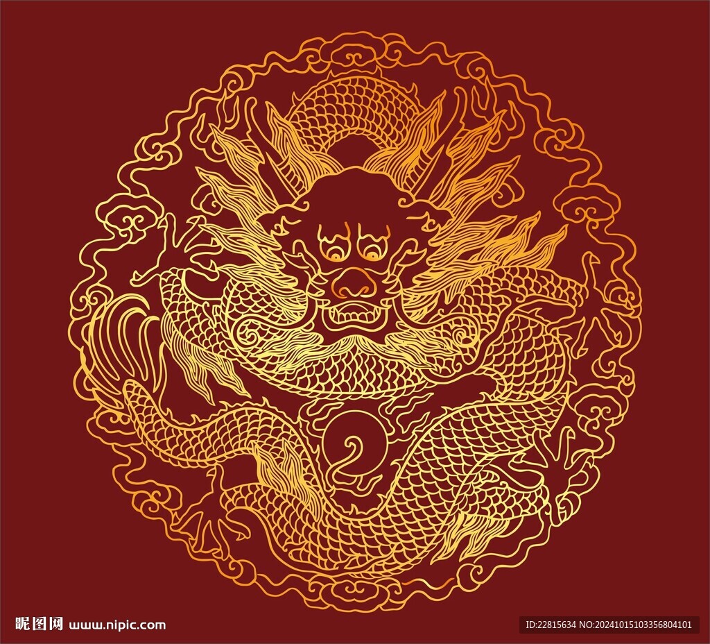 矢量燙金色坐龍紋