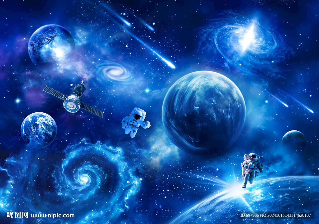 藍色宇宙外太空星球黑洞銀河背景