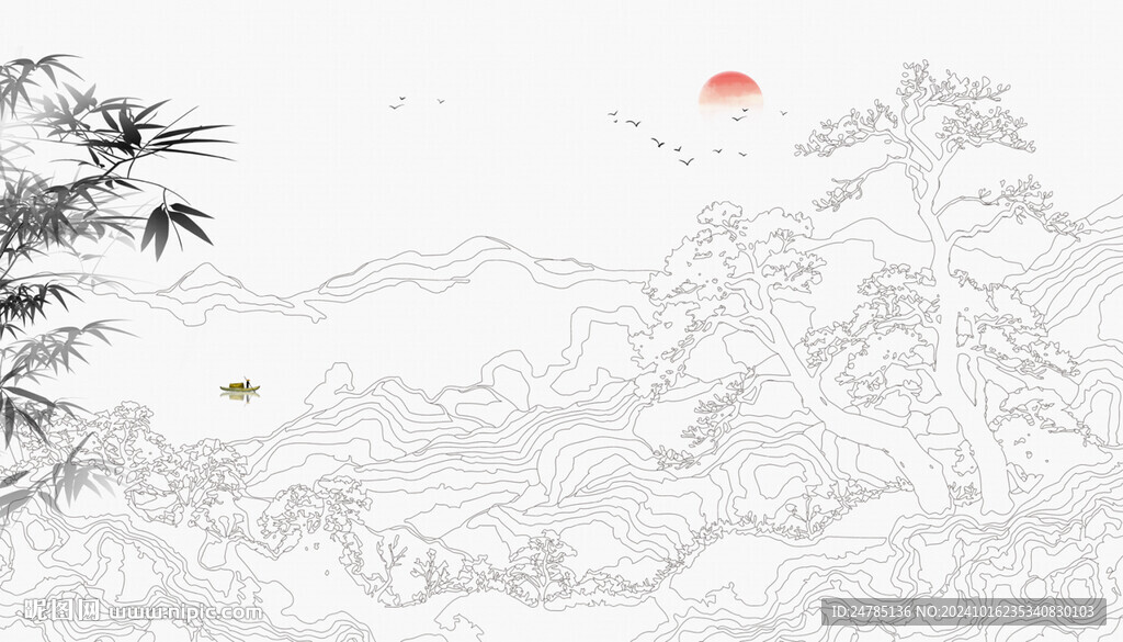 新中式線條山水畫