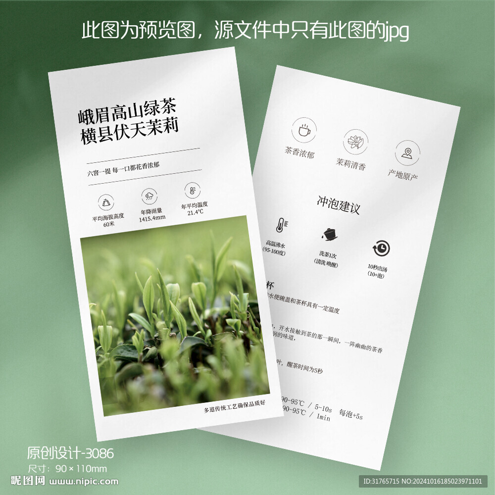 高山綠茶茶葉介紹卡片