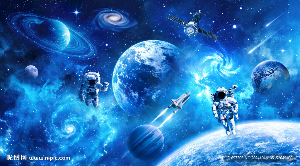 太空宇宙星球宇航員火箭銀河背景
