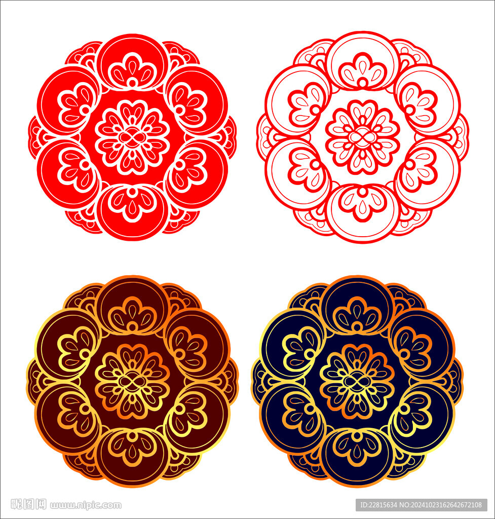 矢量燙金色團花紋紋樣