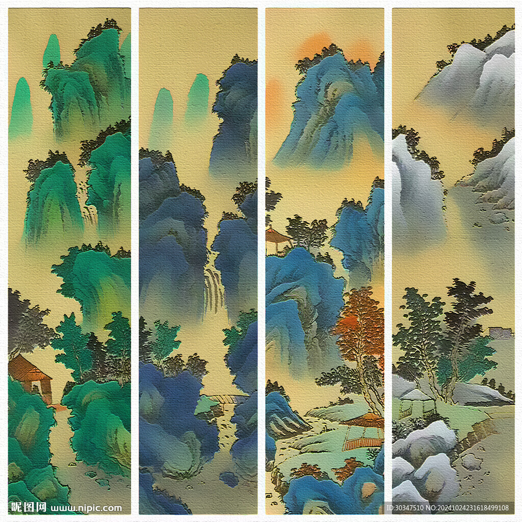 四聯(lián)屏風(fēng)山水畫(huà)