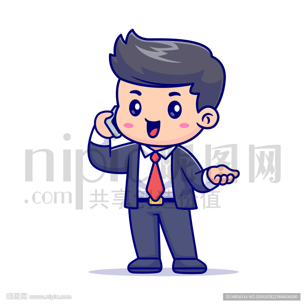 可愛卡通商務人士打電話的人