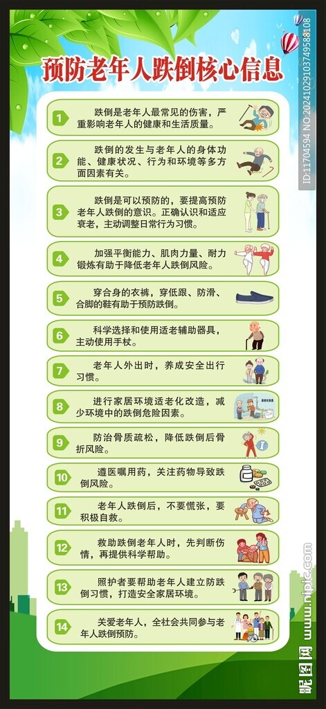 預(yù)防老年人跌倒健康核心信息展架