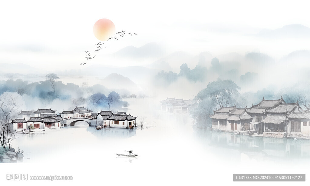 水墨江南水鄉(xiāng)背景墻