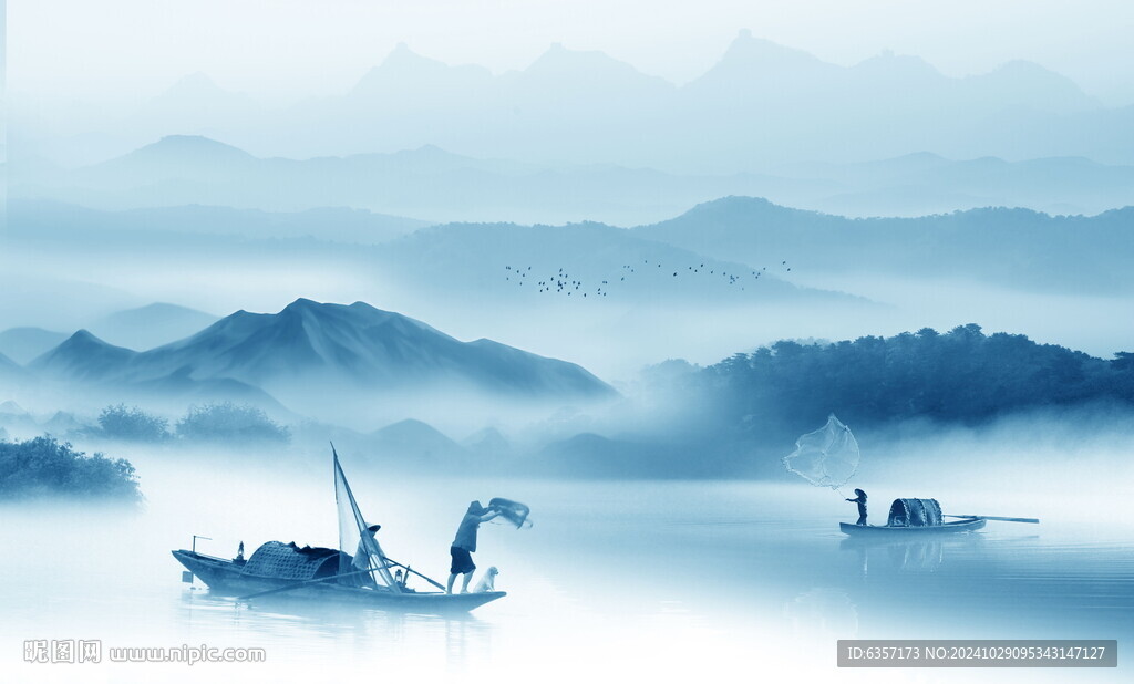 新中式屏風(fēng)山水畫