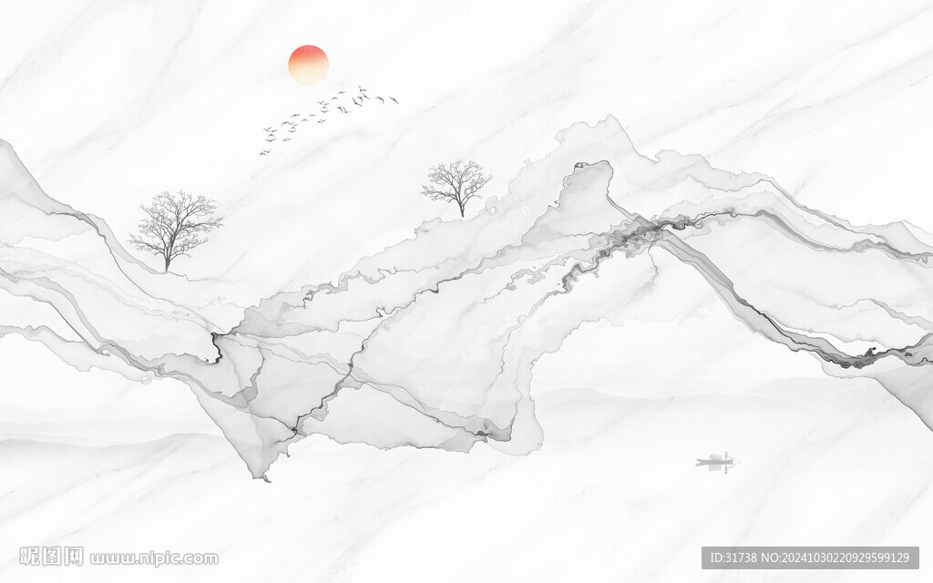 抽象水墨線條煙霧山水電視背景墻
