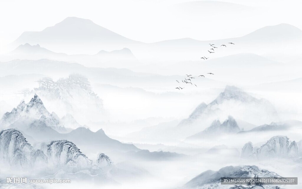 煙雨江南山水背景墻