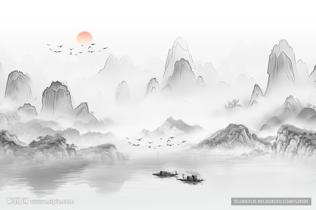 新中式屏風(fēng)山水畫