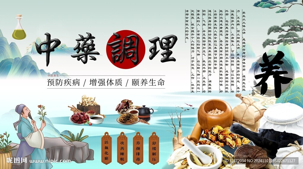 中藥調(diào)理養(yǎng)生背景墻