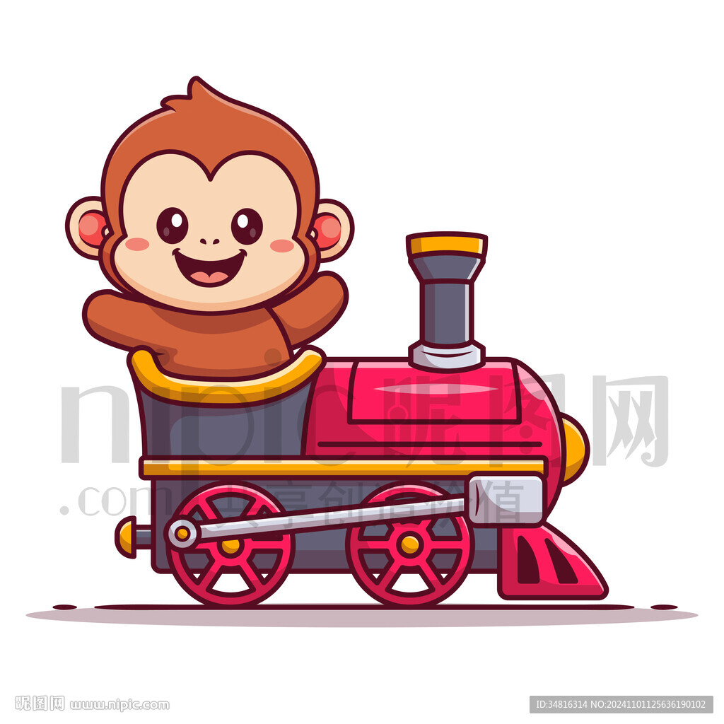 可愛卡通坐火車的猴子