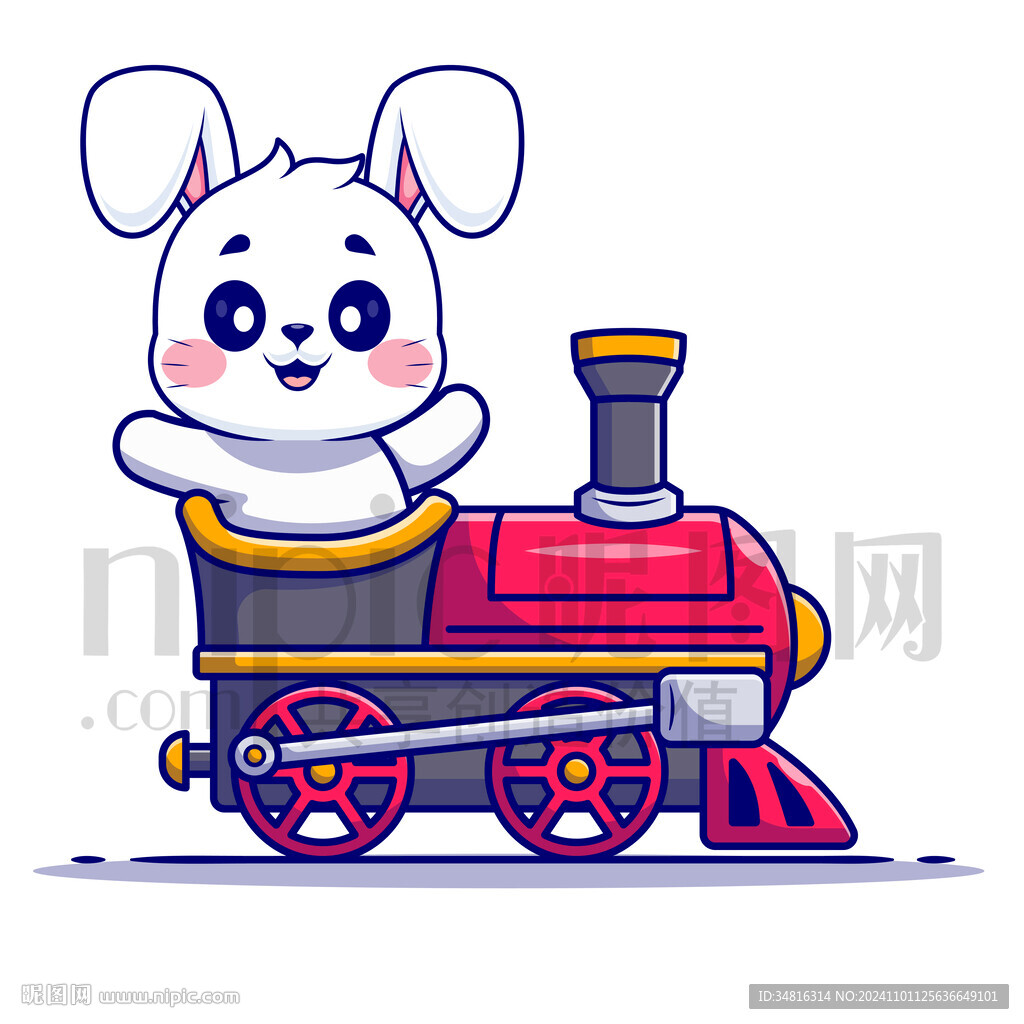 可愛(ài)卡通坐火車的小白兔