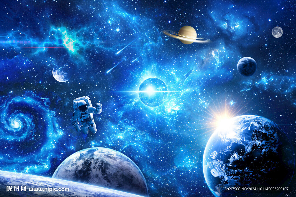 藍色外太空星球宇宙銀河星空背景