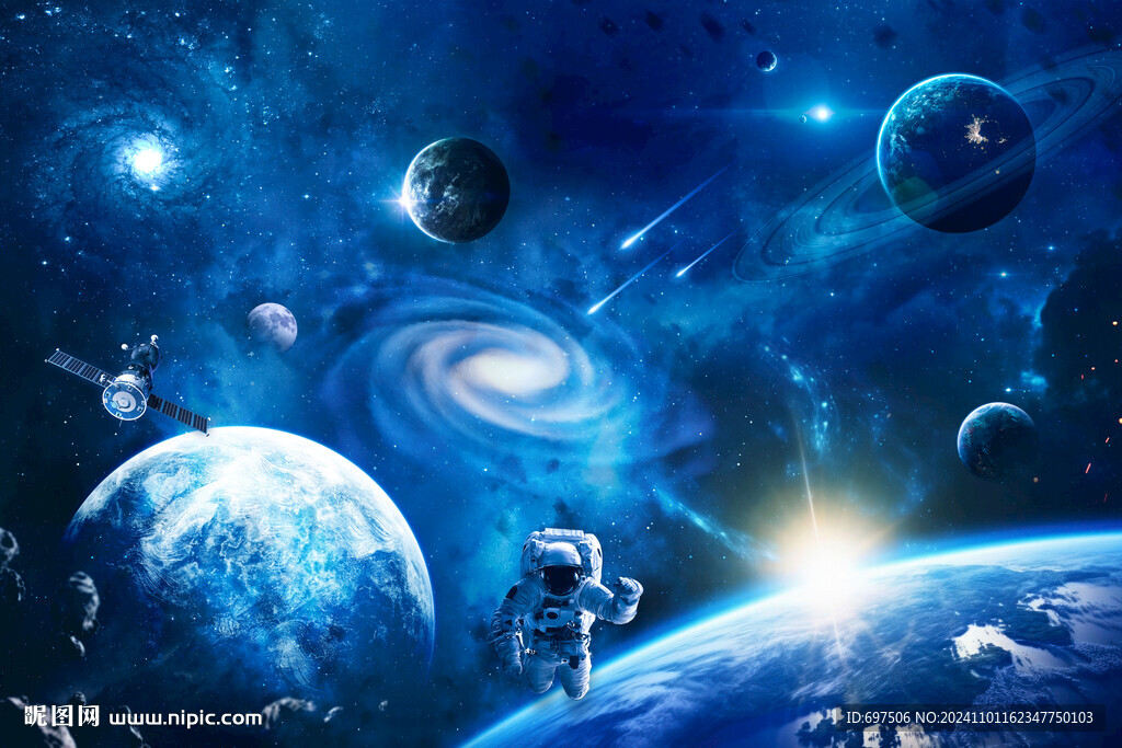 藍(lán)色宇宙星球太空宇航員黑洞背景