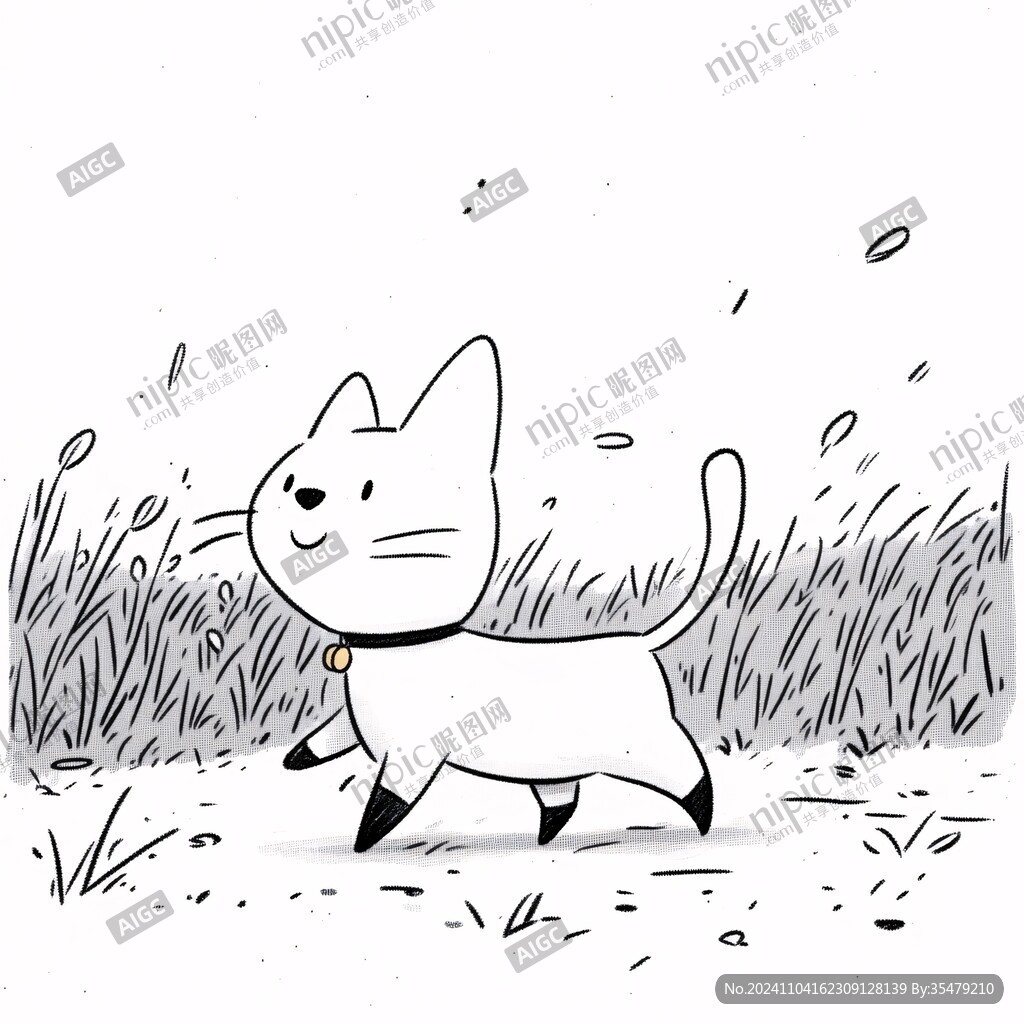 貓咪黑白風插畫