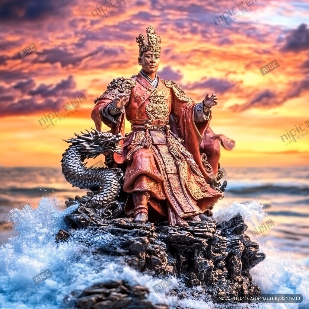 海巖上的帝王與龍雕像
