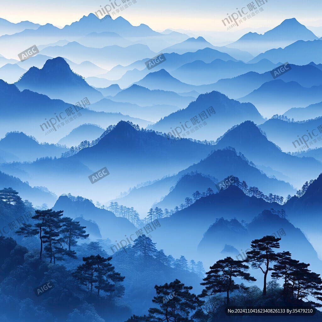 迎客松水墨山川