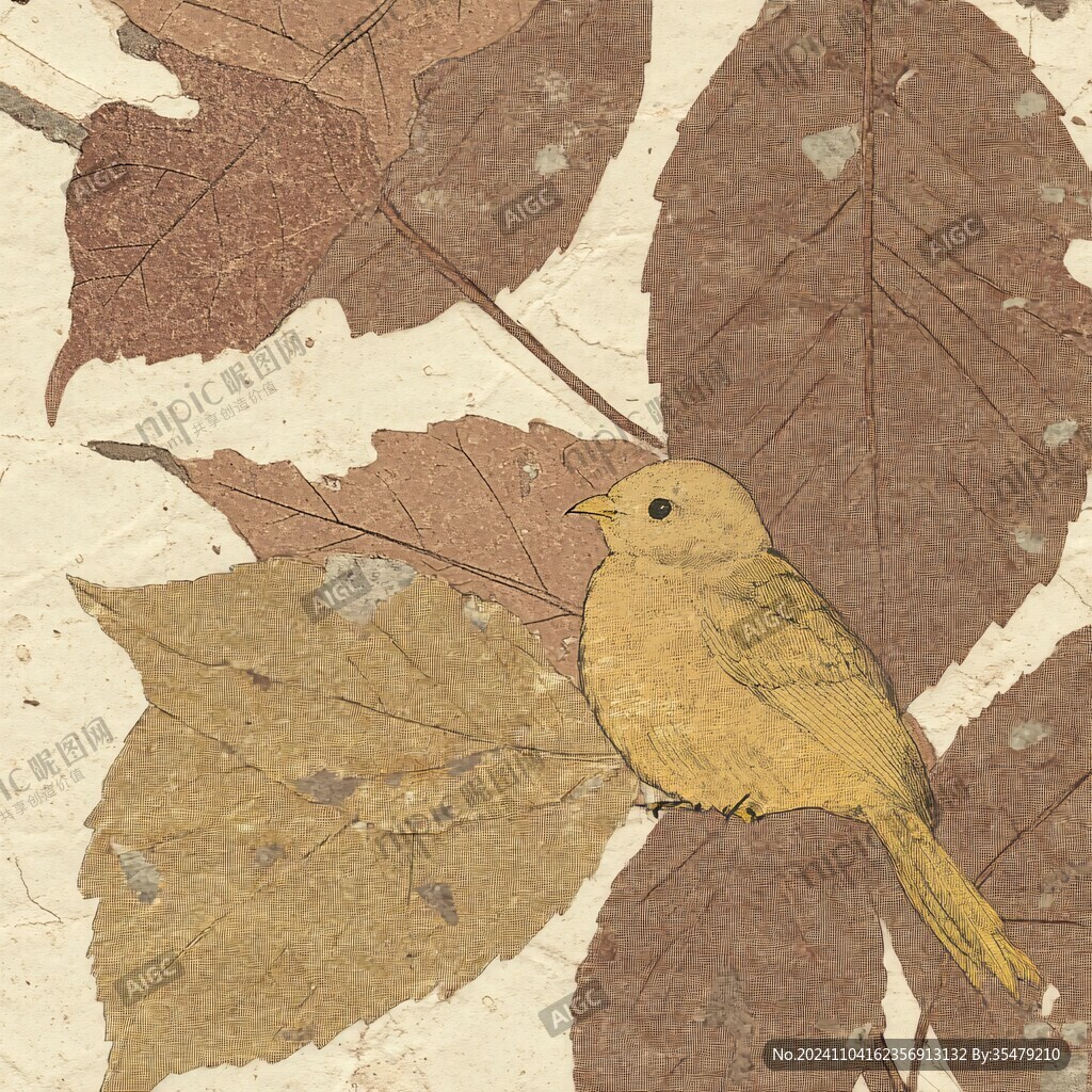 手繪黃鸝紅葉