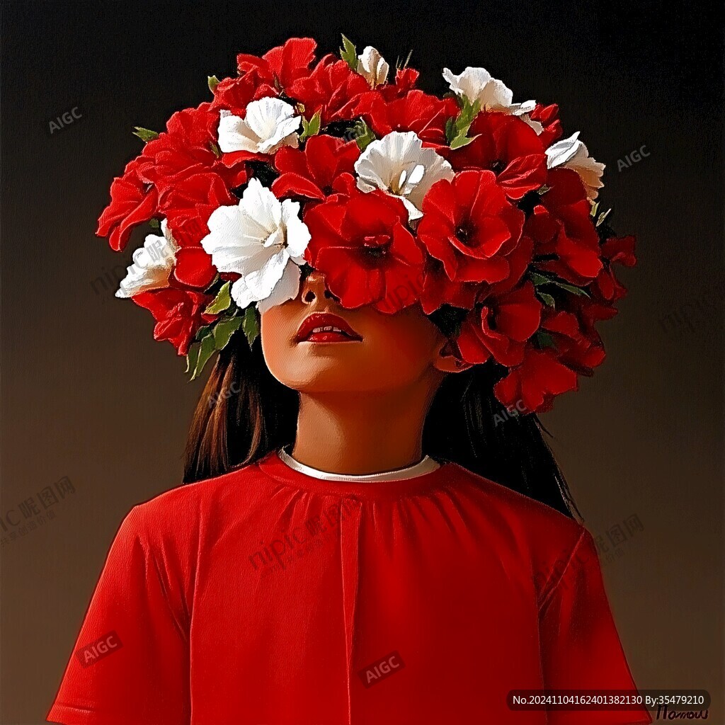 鮮花遮擋臉部