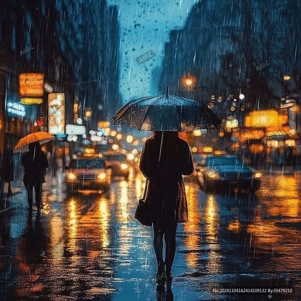 夜雨趕路的女人