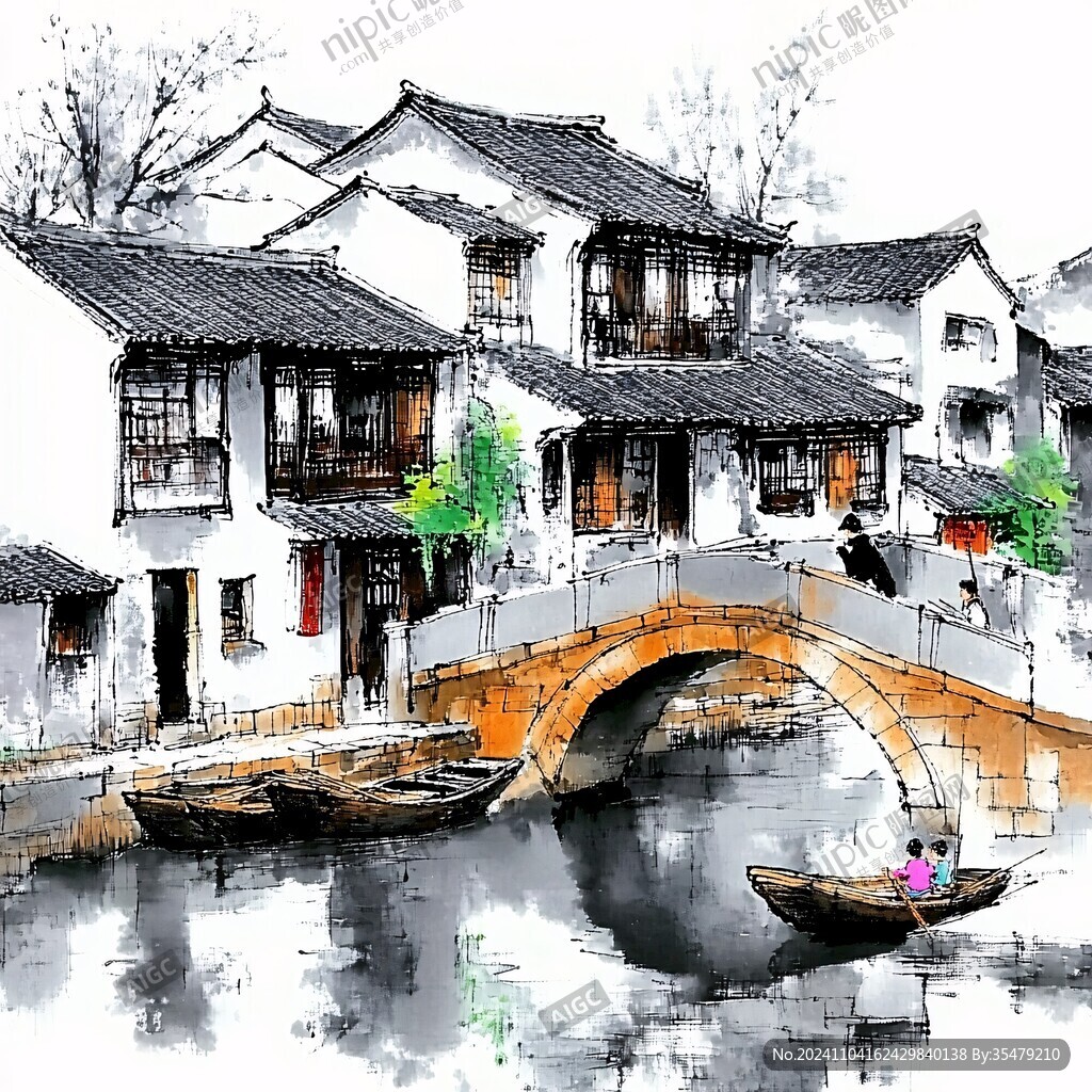 手繪江南古典水鄉