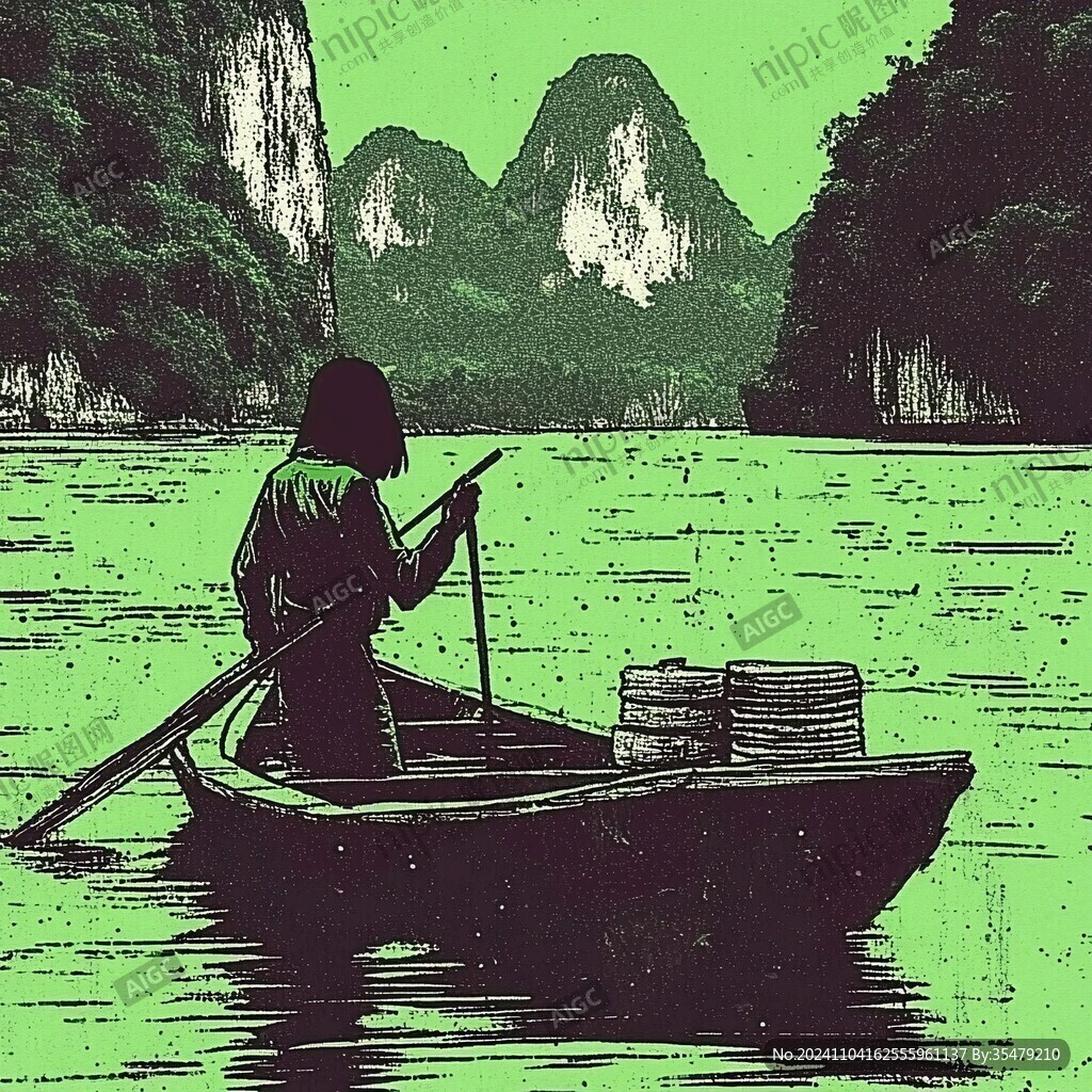 竹筏插畫